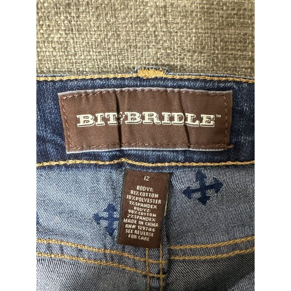 Bit & Bridle Womens Size 12 Blue Denim Aztec Print Frayed Hem Jean Shorts - Picture 4 of 6